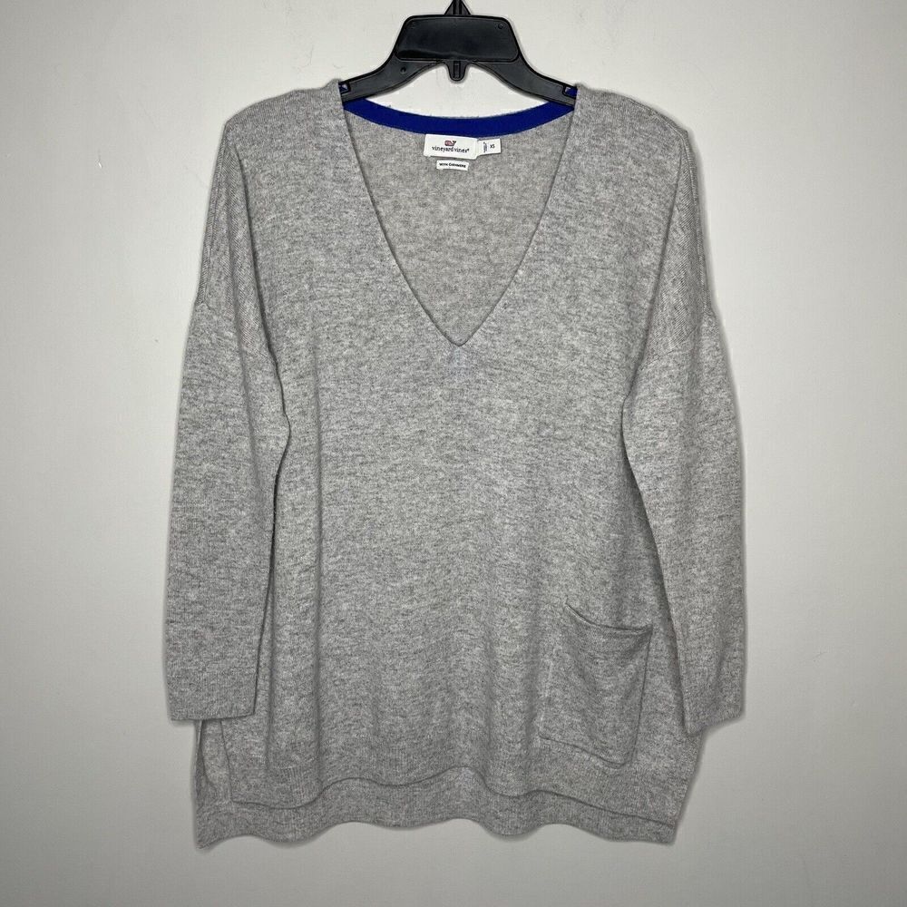 VINEYARD VINES Sweater Womens XS Gray Wool Cashmere V-Neck Relaxed Pullover